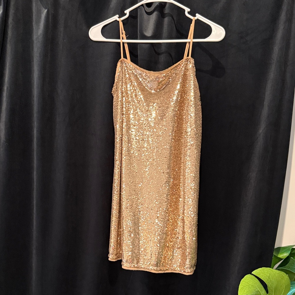 Free People Metallic Gold Sequin Slip